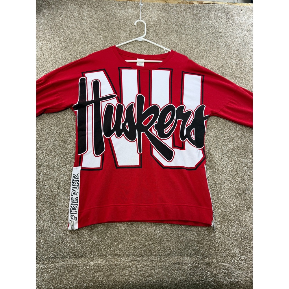 PINK Victoria's Secret Nebraska Huskers Red Zip Sweatshirt Small BBR Game Day